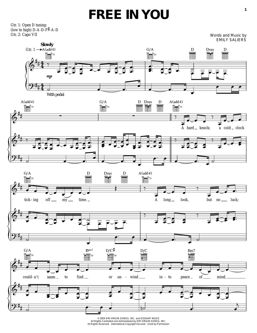 Free In You Free In You Piano, Vocal, Guitar scores gallery preview page 1