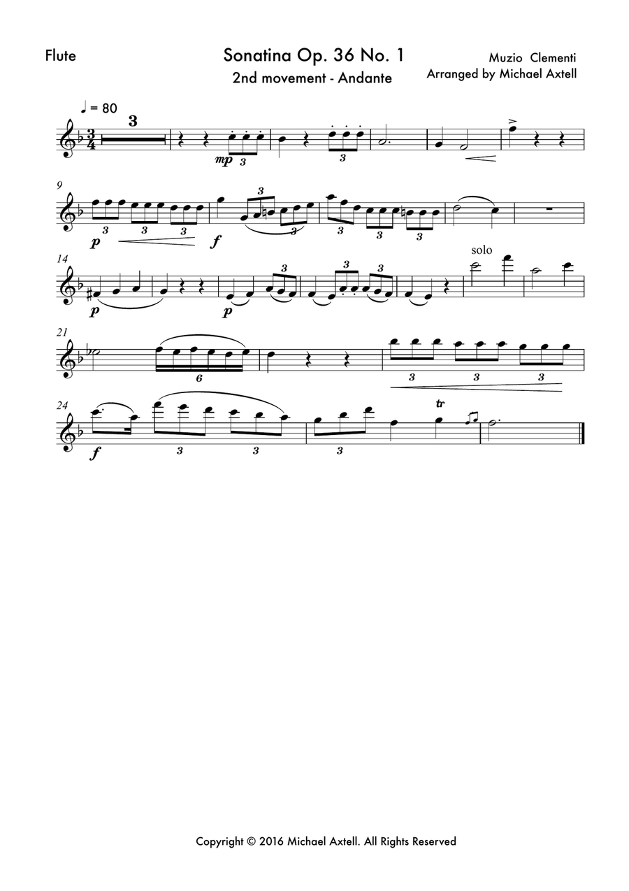 Sonatina Op. 36 No. 1 2nd movement: Andante by Muzio Clementi Woodwind Trio scores gallery preview page 4
