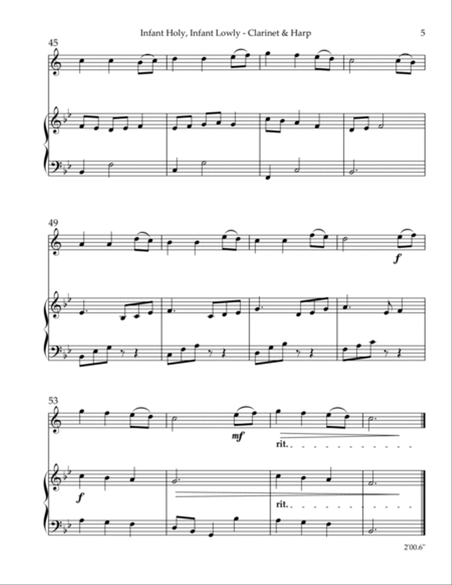 Infant Holy, Infant Lowly, Duet for Bb Clarinet & Harp