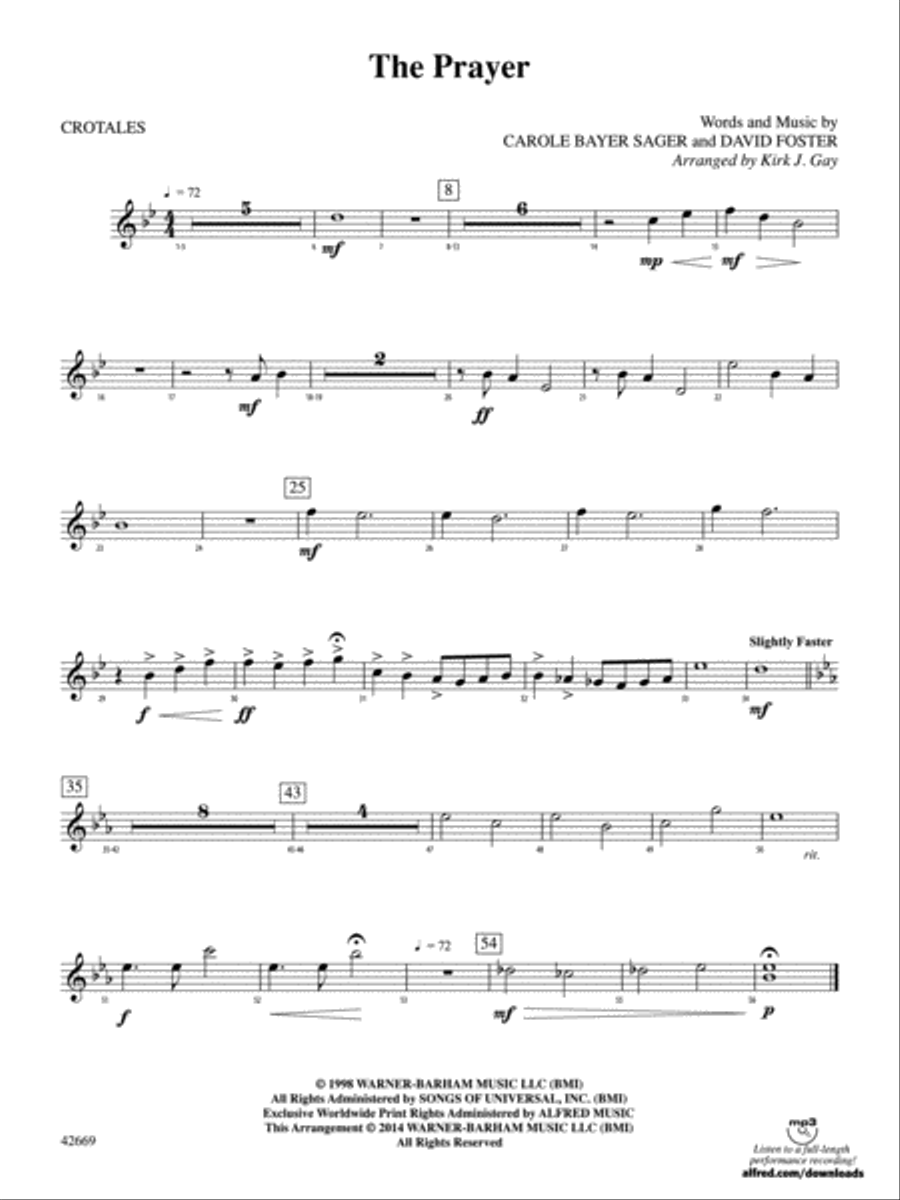 The Prayer: 2nd Percussion Percussion Ensemble scores gallery preview page 1