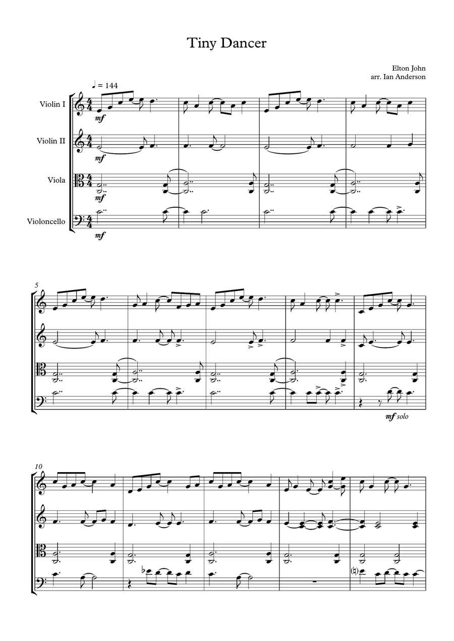 Tiny Dancer String Quartet scores gallery preview page 1