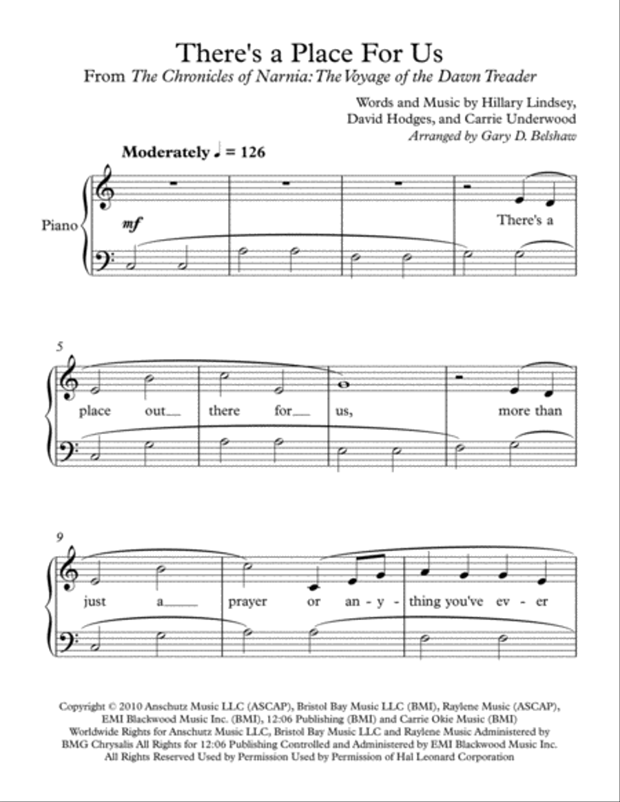 There's A Place For Us Easy Piano scores gallery preview page 2