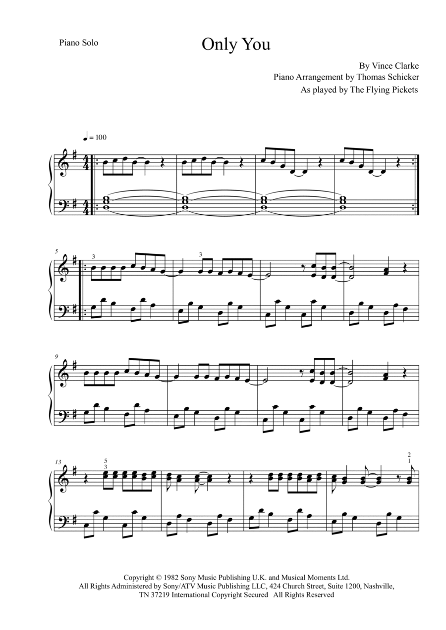 Only You Piano Solo scores gallery preview page 1