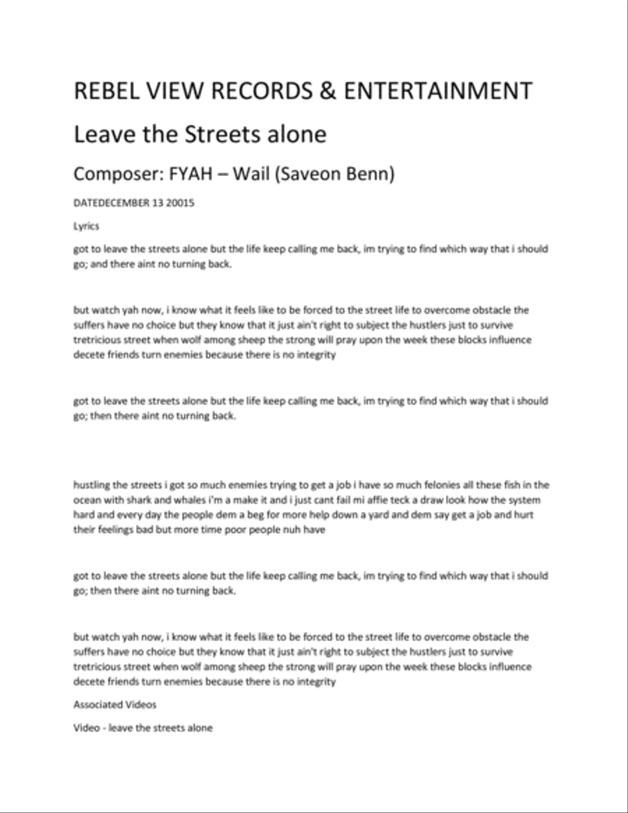 leave the streets alone Small Ensemble scores gallery preview page 1
