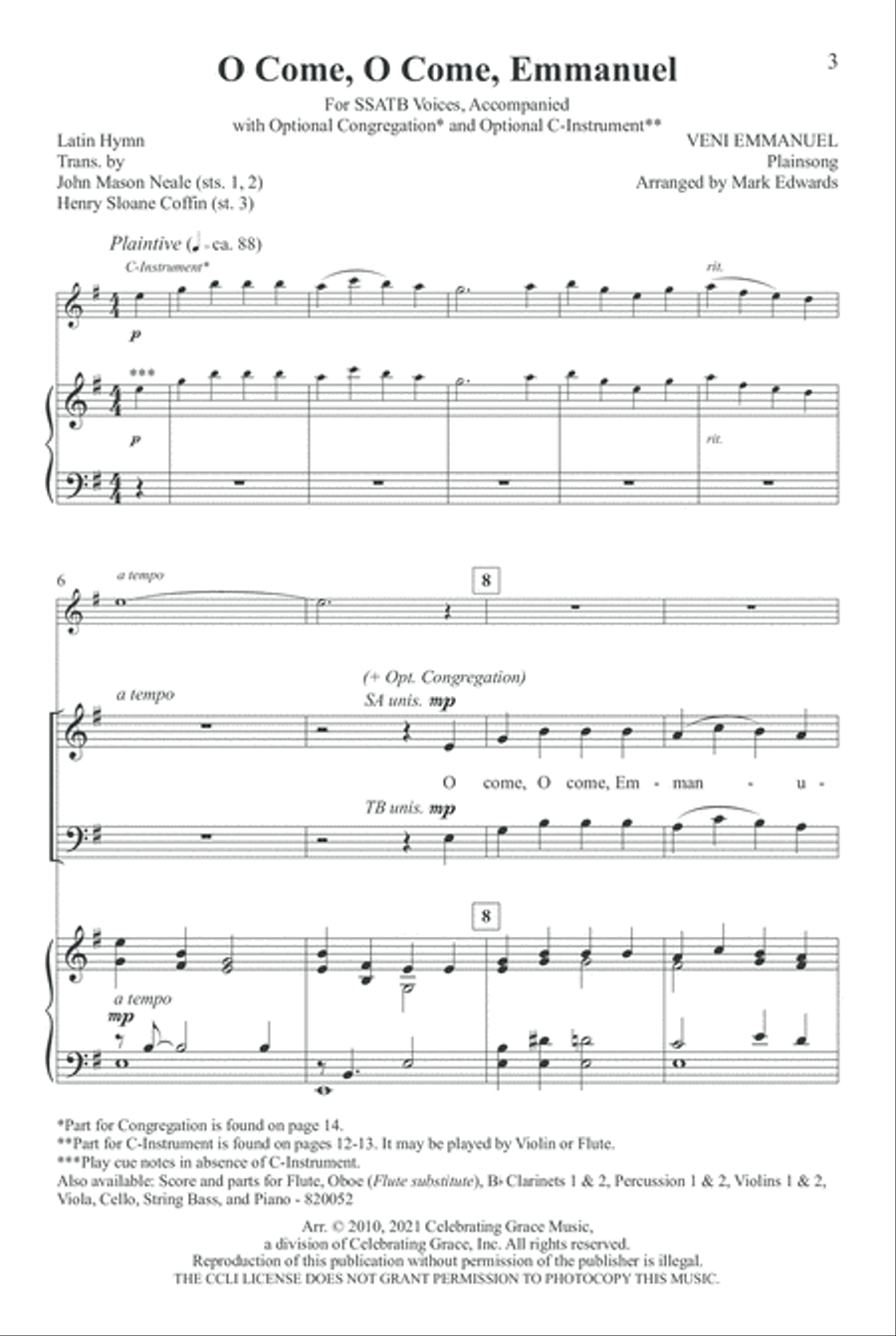O Come, O Come, Emmanuel (Digital) SSATB scores gallery preview page 3