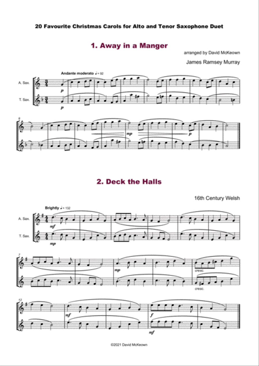20 Favourite Christmas Carols for Alto and Tenor Saxophone Duet Woodwind Duet scores gallery preview page 3