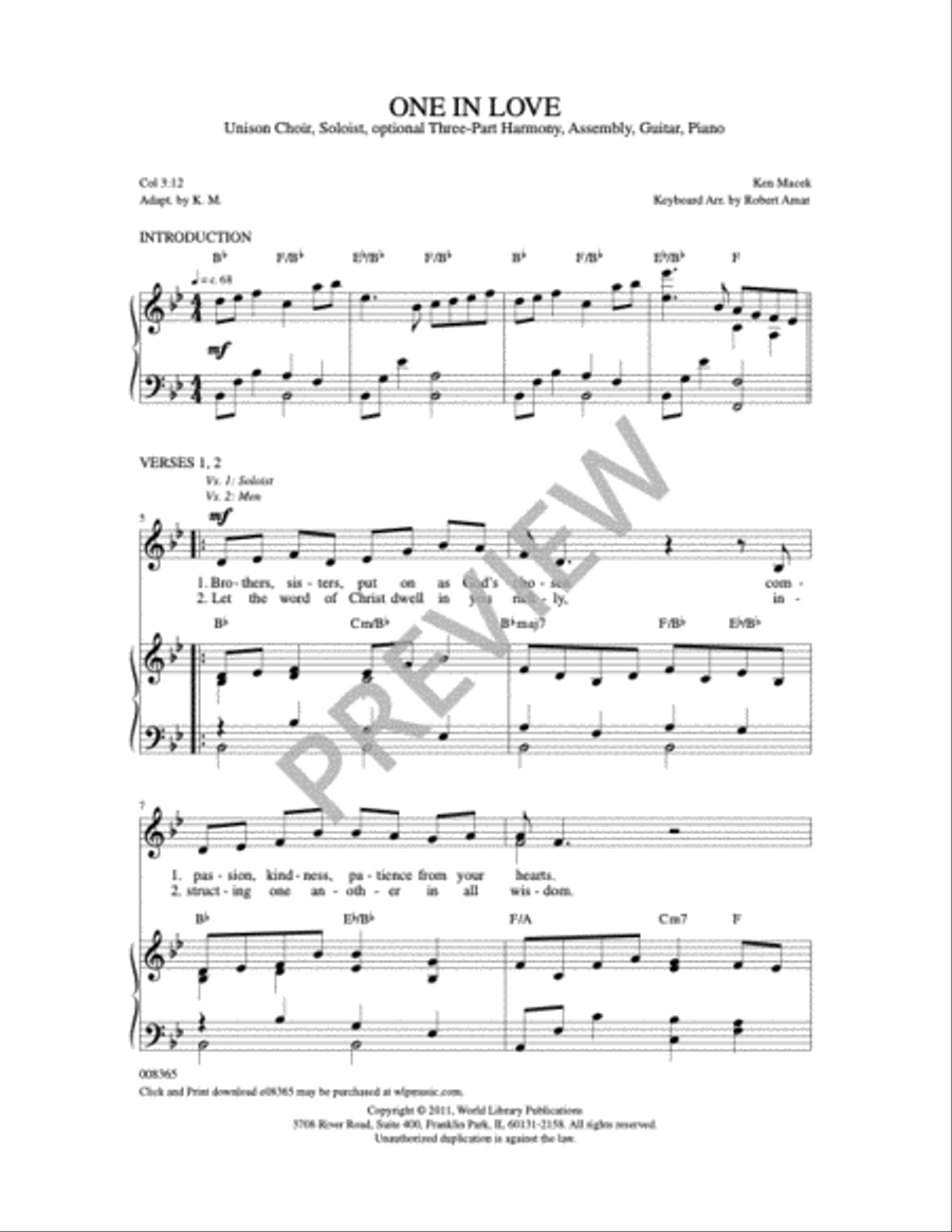 One In Love Unison Choir scores gallery preview page 4