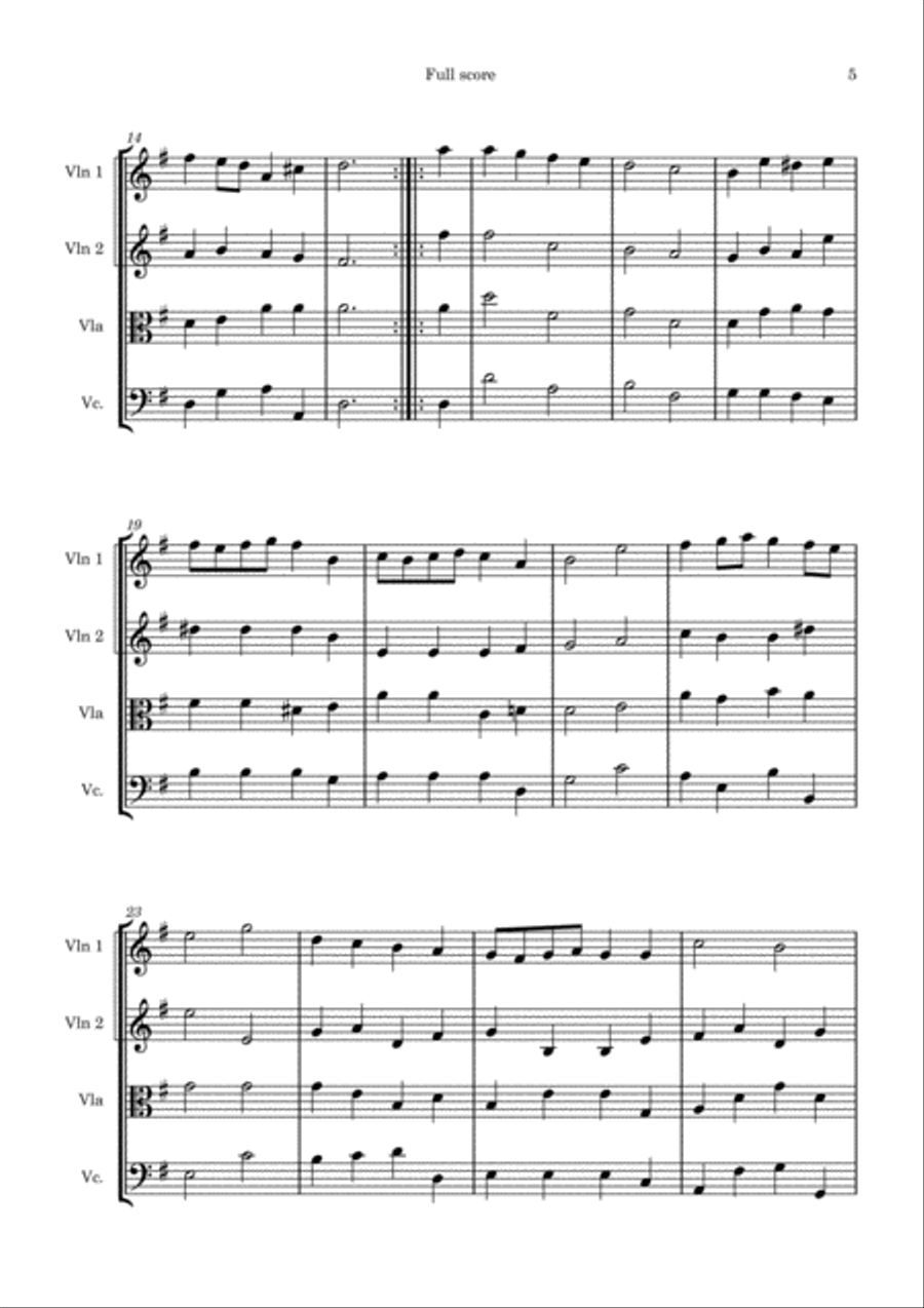 Handel - The Water Music - Suite III for String Quartet String Quartet scores gallery preview page 5