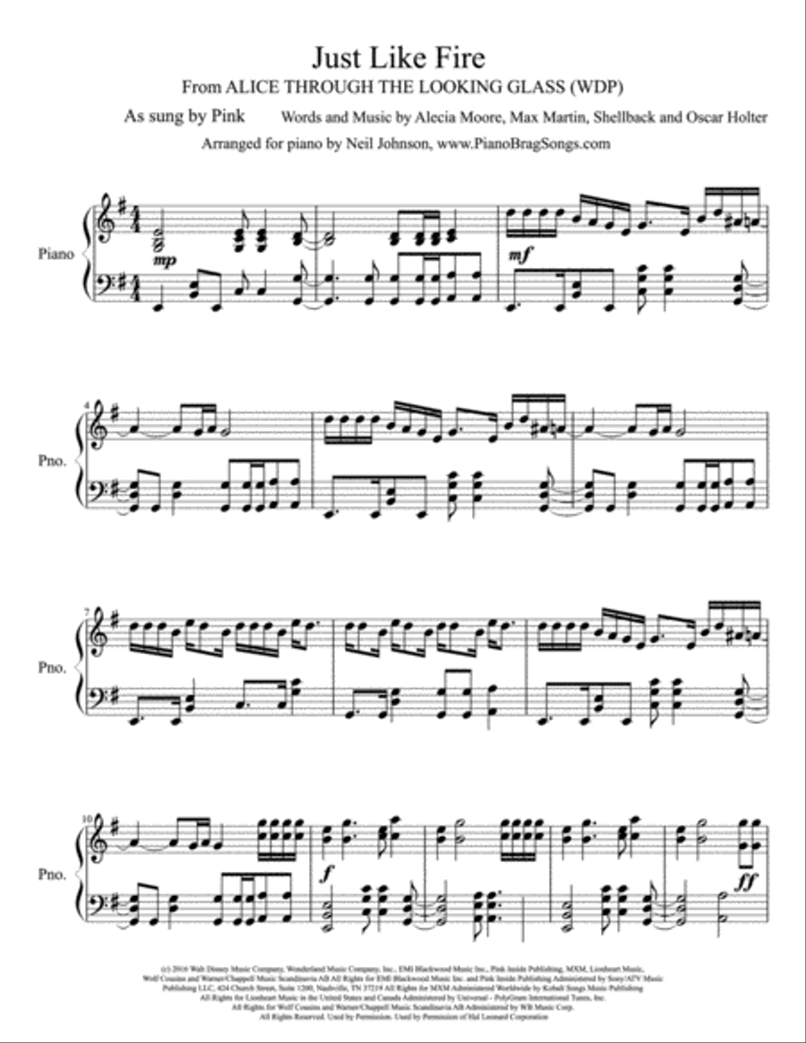 Just Like Fire from ALICE THROUGH THE LOOKING GLASS (WDP) Piano Solo scores gallery preview page 1