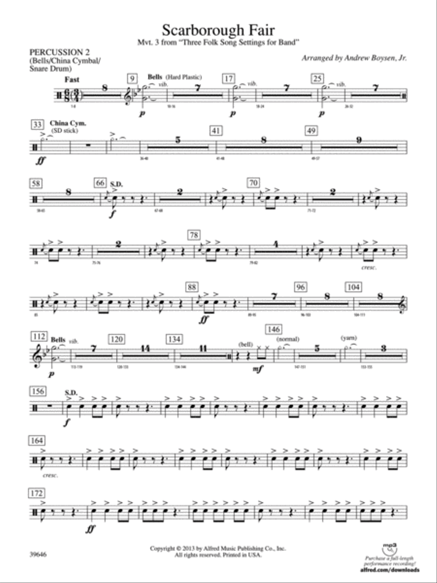 Scarborough Fair: 2nd Percussion Concert Band scores gallery preview page 1