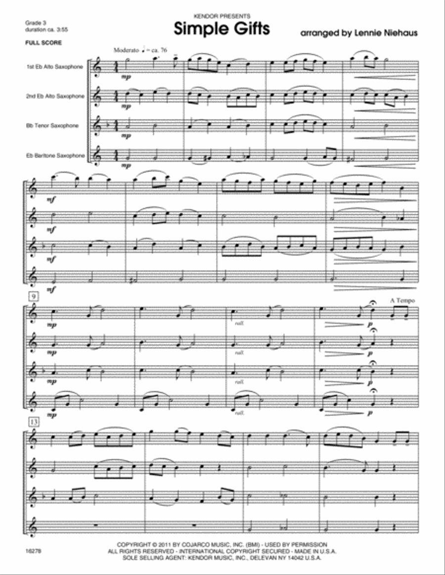 Simple Gifts Simple Gifts Saxophone Quartet scores gallery preview page 2