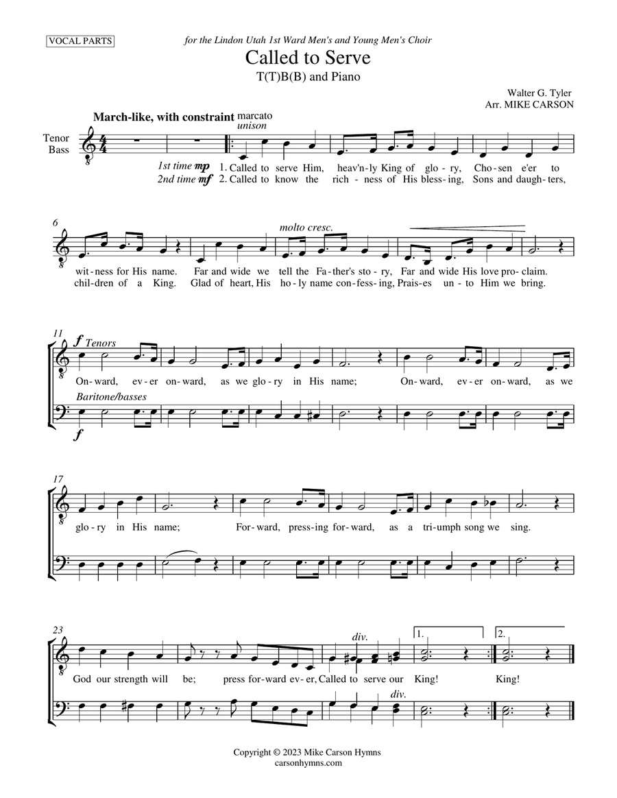 Called to Serve (Two-part choral w/piano) TB scores gallery preview page 1