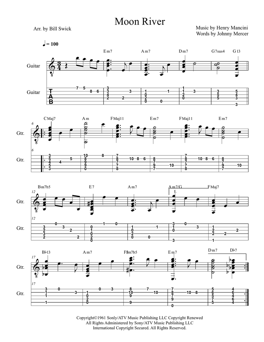 Moon River Guitar Tablature scores gallery preview page 2