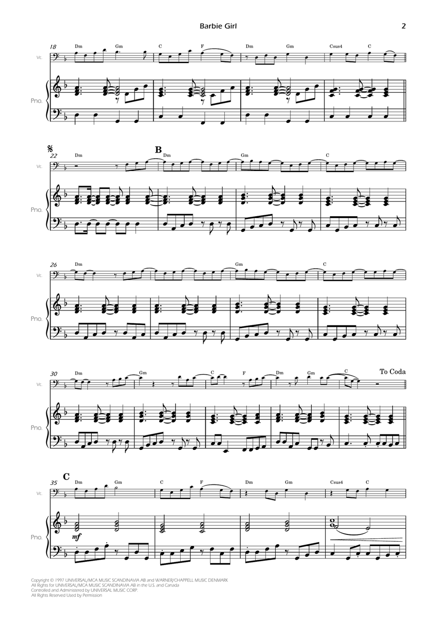 Barbie Girl Piano scores gallery preview page 4