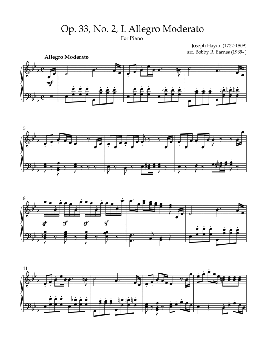 Op. 33, No. 2, I. Allegro Moderato Piano Solo scores gallery preview page 1