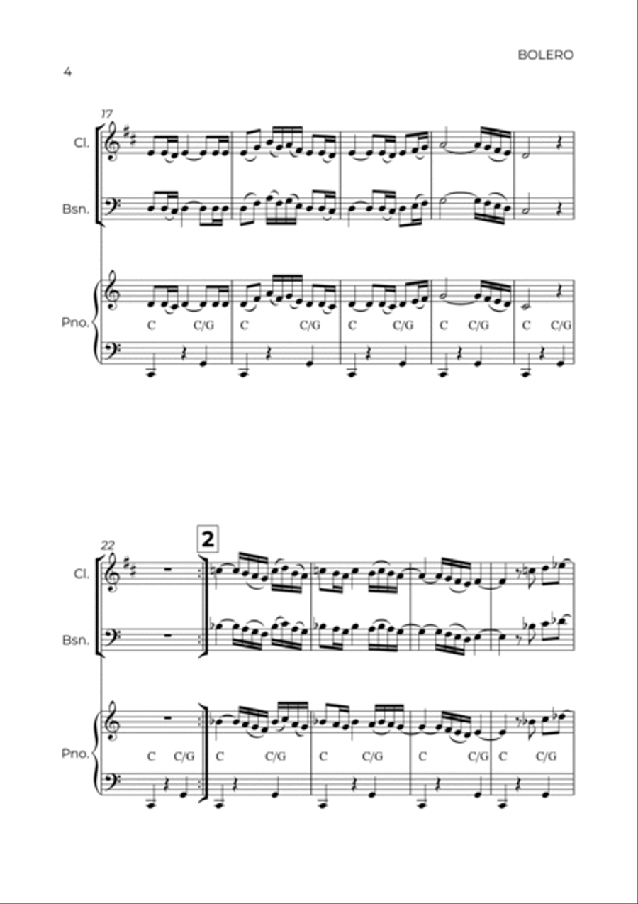 BOLERO - RAVEL - WIND PIANO TRIO (CLARINET, BASSOON & PIANO) Bassoon scores gallery preview page 4