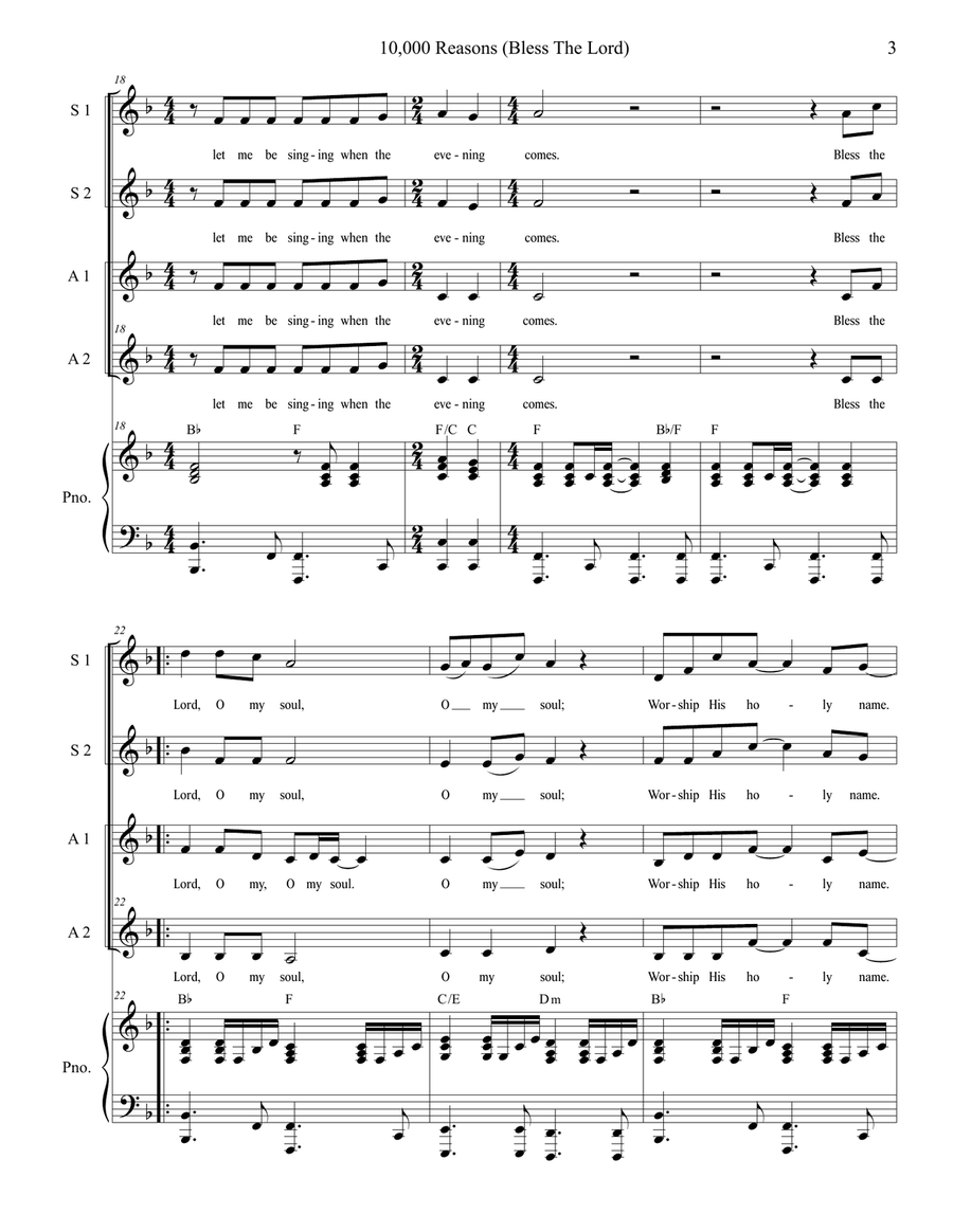 10,000 Reasons (Bless The Lord) Piano, Vocal scores gallery preview page 3