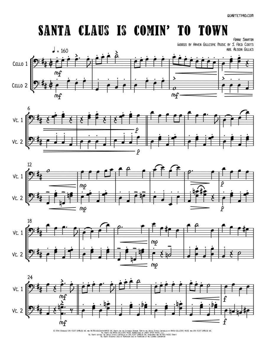 Santa Claus Is Comin' To Town String Duet scores gallery preview page 1