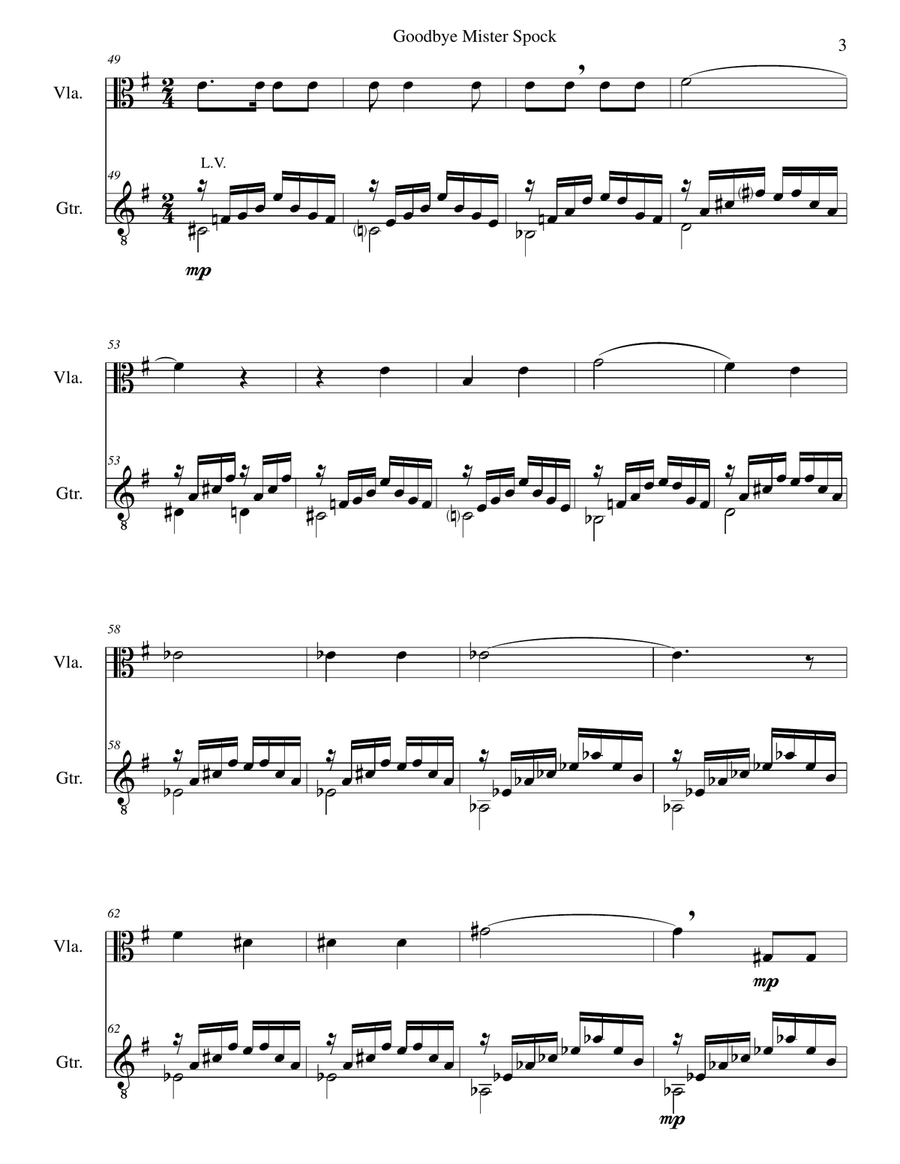 Goodbye Mister Spock for viola and guitar String Duet scores gallery preview page 3