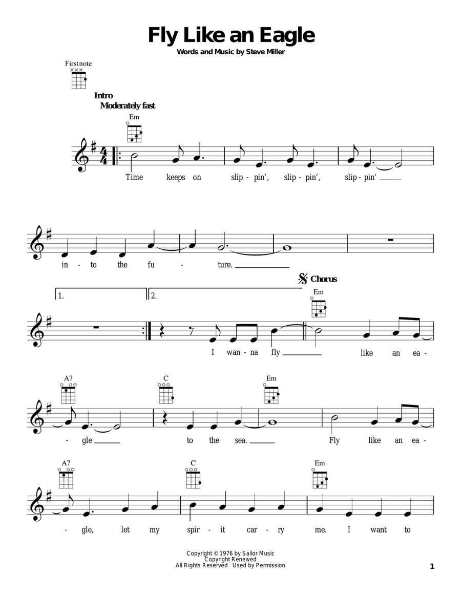 Fly Like An Eagle Ukulele scores gallery preview page 1