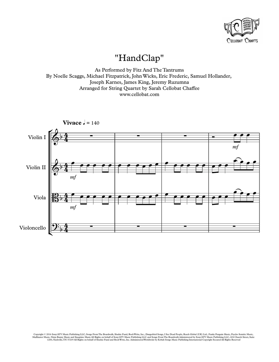 Handclap by Fitz and The Tantrums String Quartet Digital Sheet
