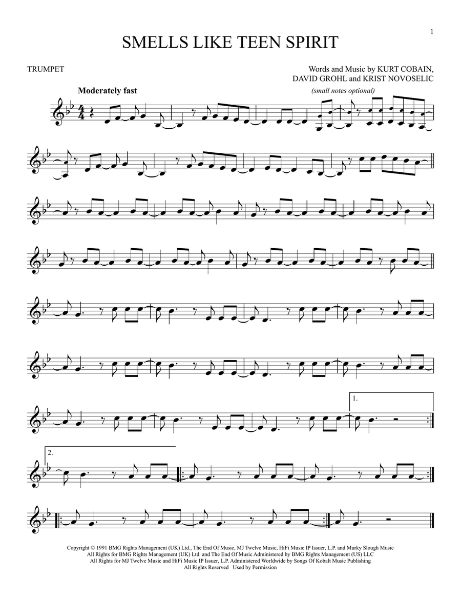 Smells Like Teen Spirit Trumpet Solo scores gallery preview page 1