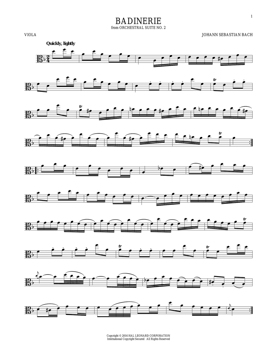 Badinerie (Suite No. 2) Badinerie (Suite No. 2) Viola Solo scores gallery preview page 1