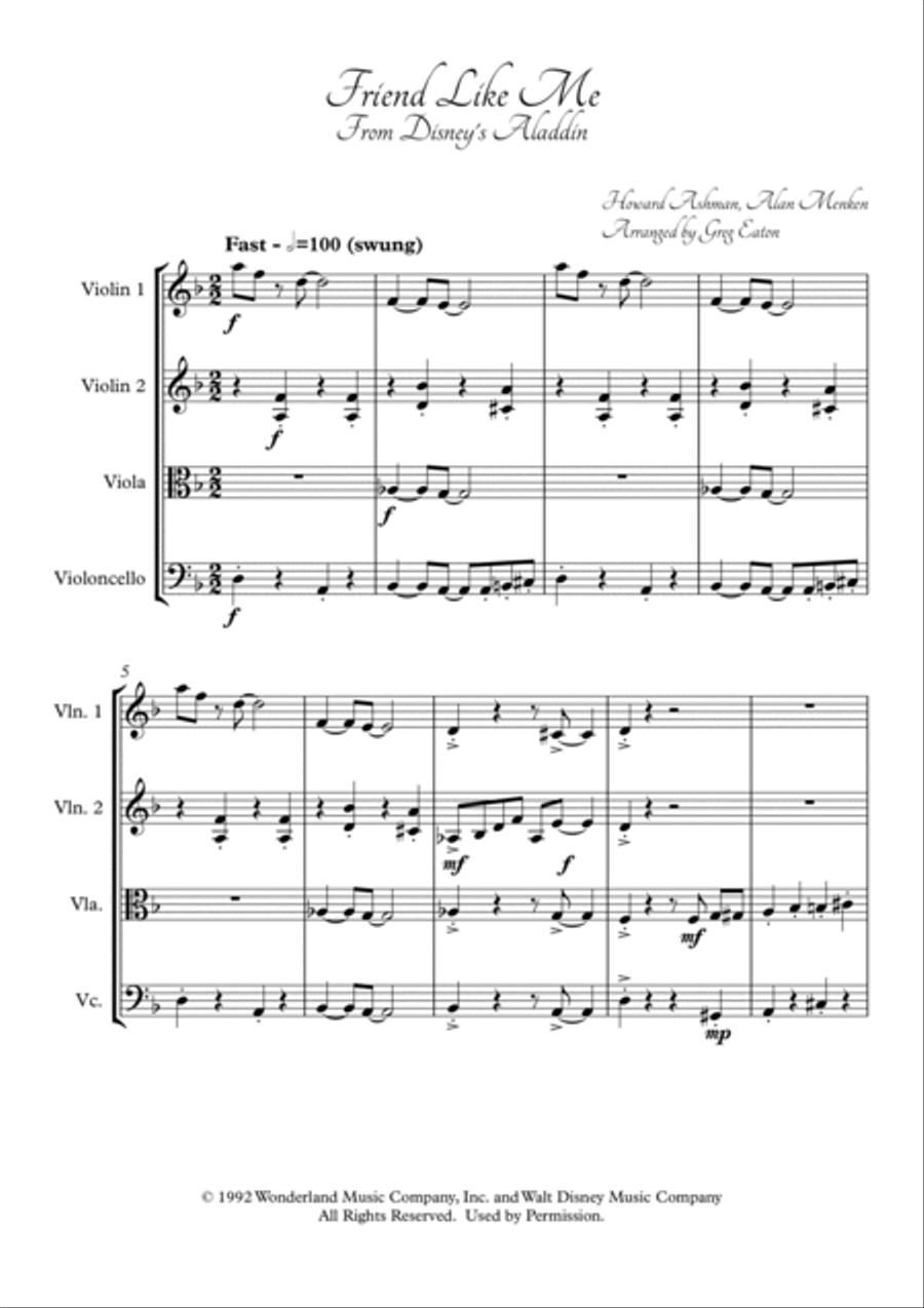 Friend Like Me String Quartet scores gallery preview page 2