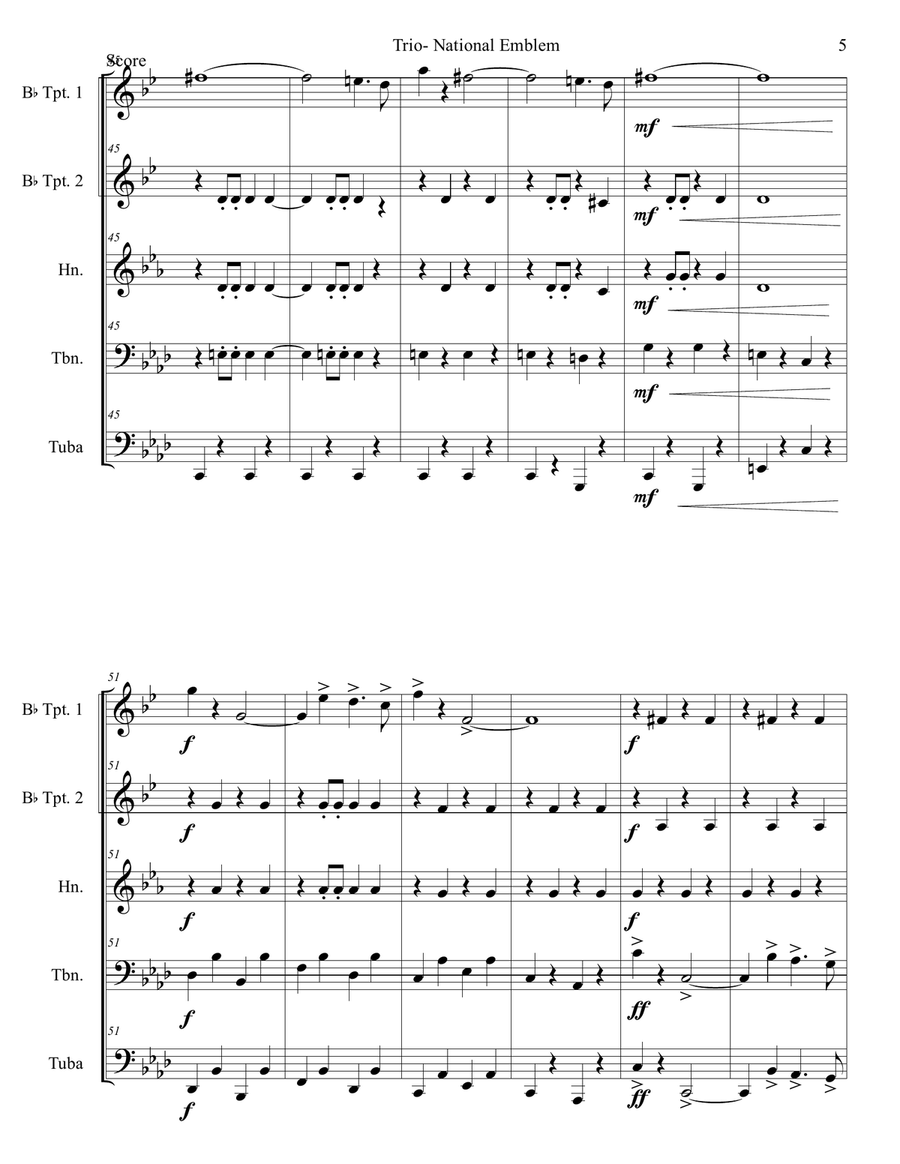 Star Spangled Banner and Trio from National Emblem March-Brass Quintet Brass Quintet scores gallery preview page 6