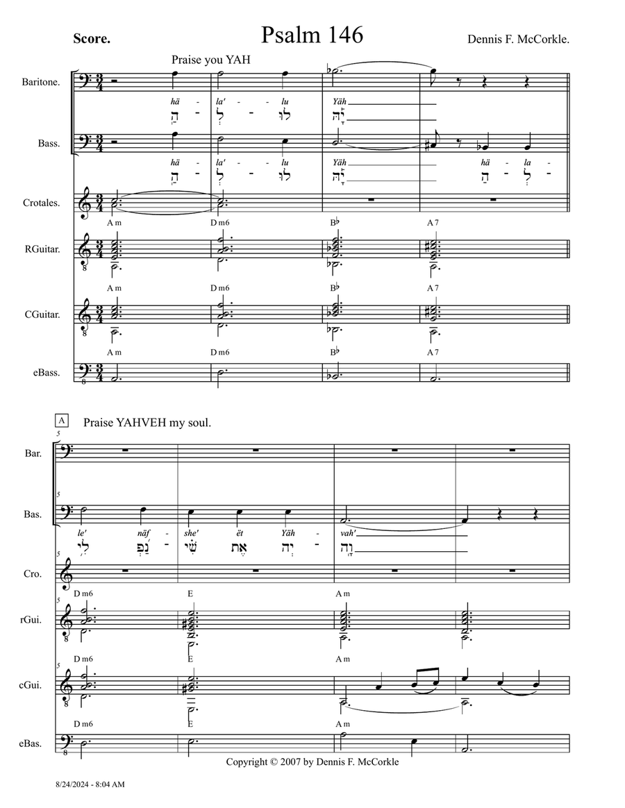 Psalm 146 - Score Only Small Ensemble scores gallery preview page 1