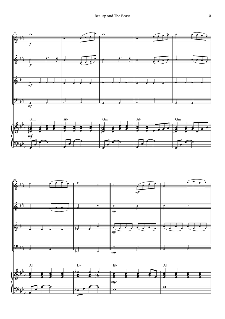 Beauty And The Beast Woodwind Quartet scores gallery preview page 3