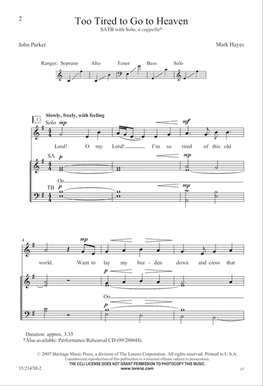 Too Tired to Go to Heaven 4-Part scores gallery preview page 3