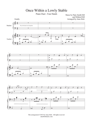 Once Within a Lowly Stable (late elementary student/teacher piano duet)