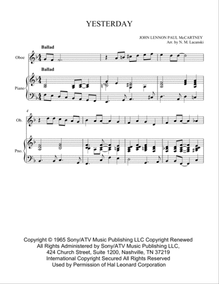 Yesterday Yesterday Piano scores gallery preview page 2