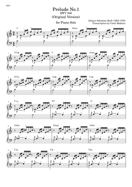 Prelude No. 1 in C major BWV846 - Original Version (W/Chords) image number null