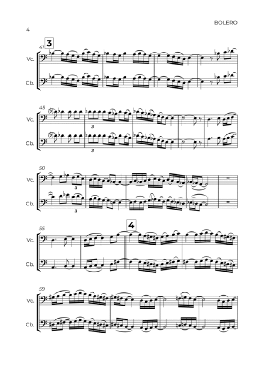 BOLERO - RAVEL - CELLO & CONTRABASS String Duet scores gallery preview page 4