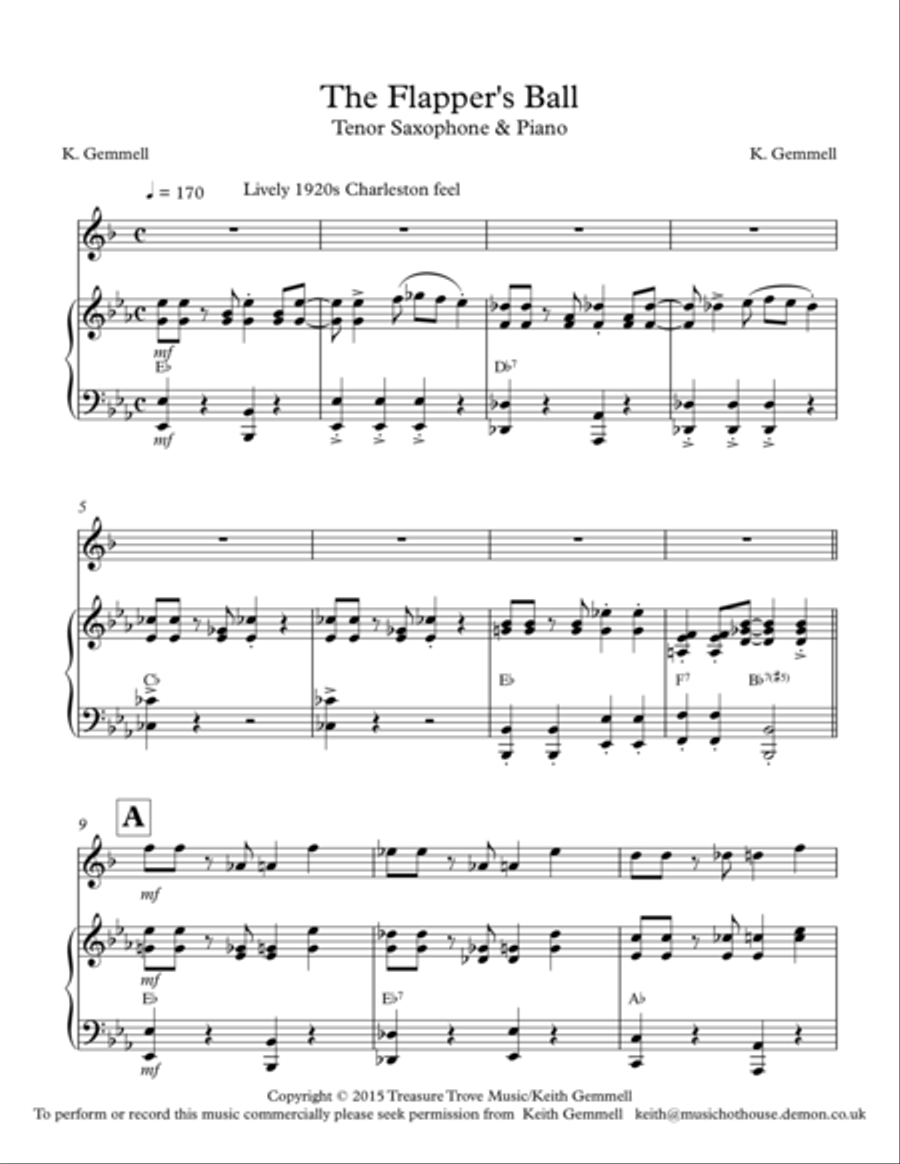 The Flapper's Ball (1920's-style): Tenor Sax & Piano Woodwind Duet scores gallery preview page 1