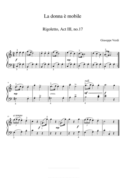 Giuseppe Verdi - Rigoletto: La donna è mobile( Original Piano Solo) image number null