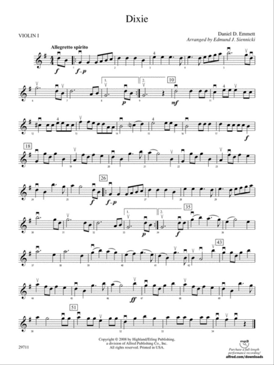 Dixie: 1st Violin Dixie: 1st Violin String Orchestra scores gallery preview page 1