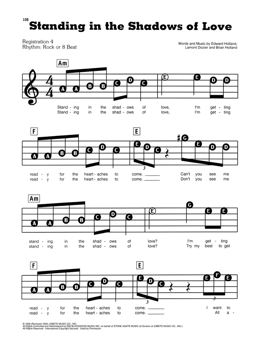 Standing In The Shadows Of Love Electronic Keyboard scores gallery preview page 1