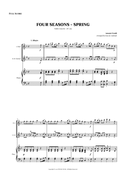 TRIO - Four Seasons Spring (Allegro) for FLUTE, Bb CLARINET and PIANO - F Major image number null