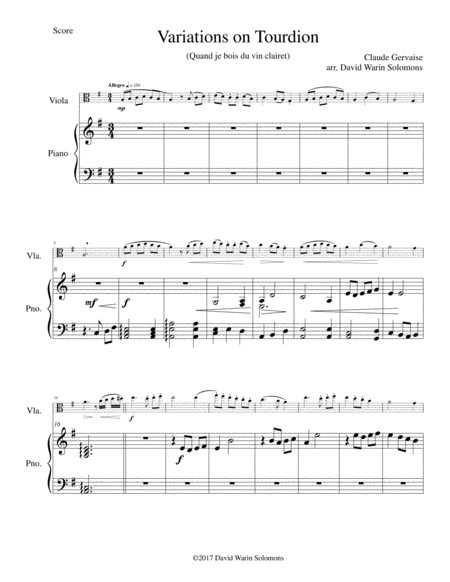 Tourdion (Quand je bois du vin clairet) for viola and piano image number null