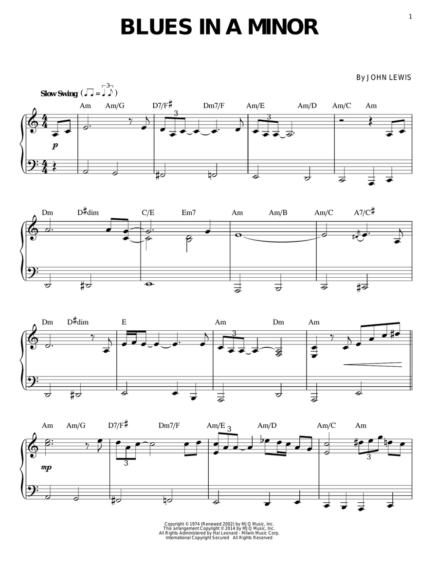 Blues In A Minor Piano Solo scores gallery preview page 1