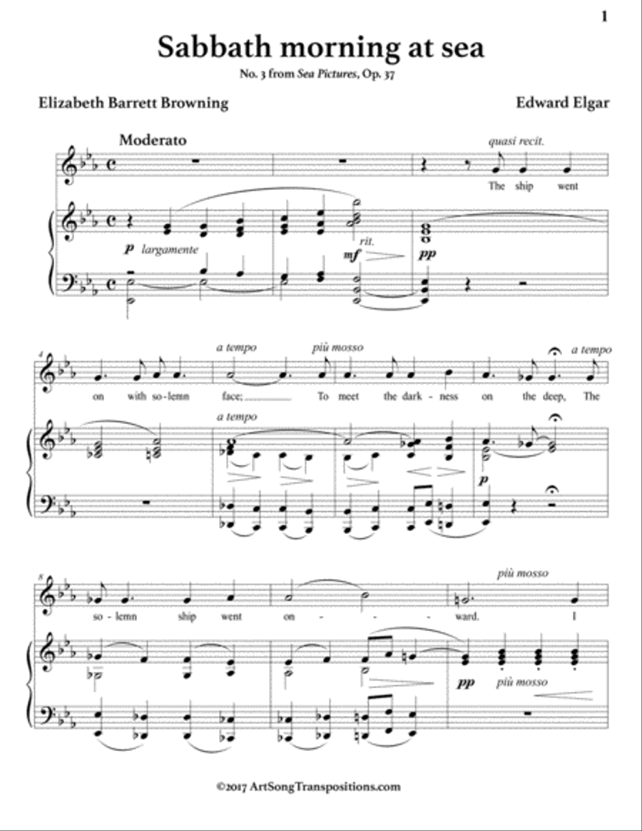 ELGAR: Sabbath morning at sea, Op. 37 no. 3 (transposed to E-flat major) Voice scores gallery preview page 2
