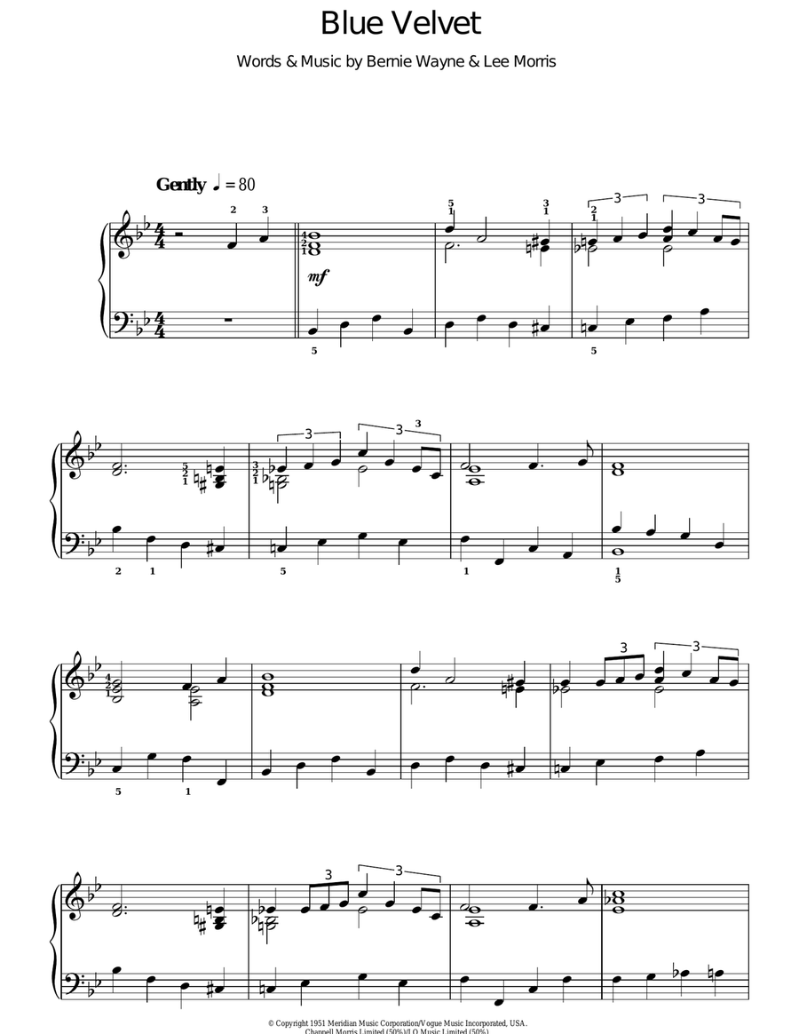 Blue Velvet Blue Velvet Piano Solo scores gallery preview page 1