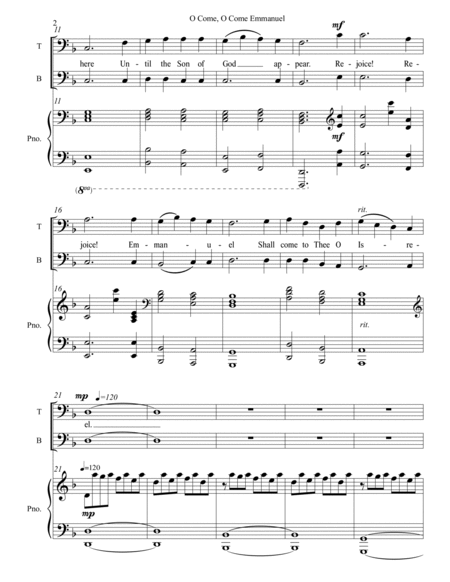 O Come, O Come Emmanuel 2 part mens choir with piano image number null