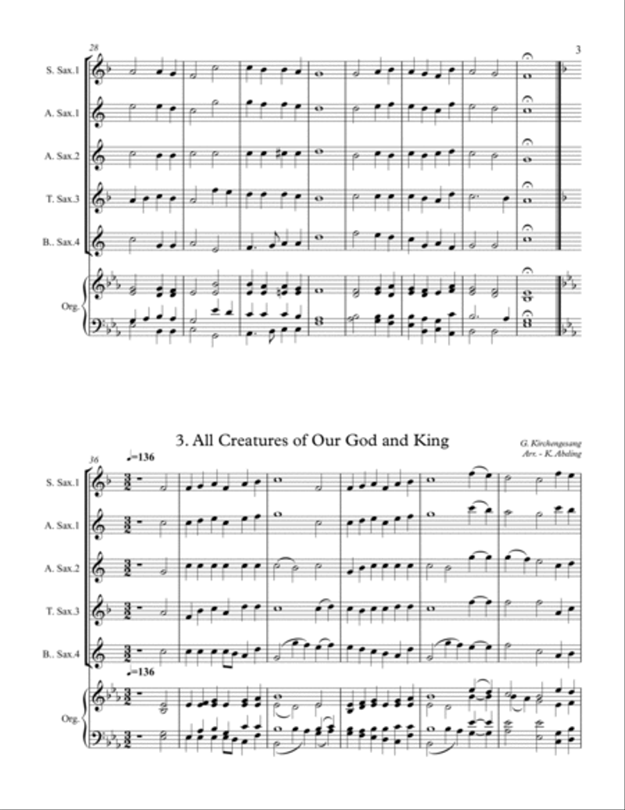 40 Beloved Christian Hymns Volume I (for Saxophone Quartet SATB or AATB and optional Organ) Saxophone Quartet scores gallery preview page 4