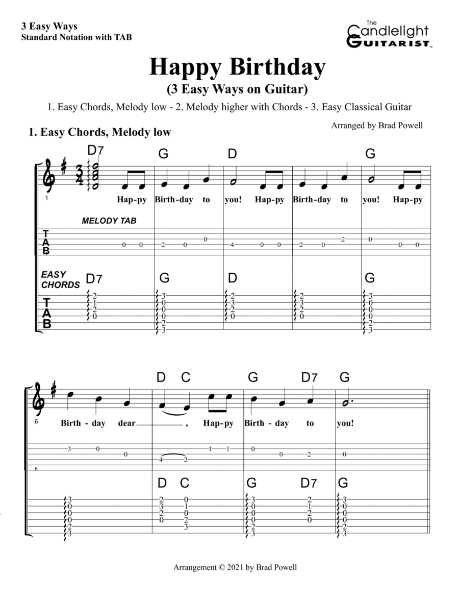 Happy birthday guitar clearance tabs 3 strings