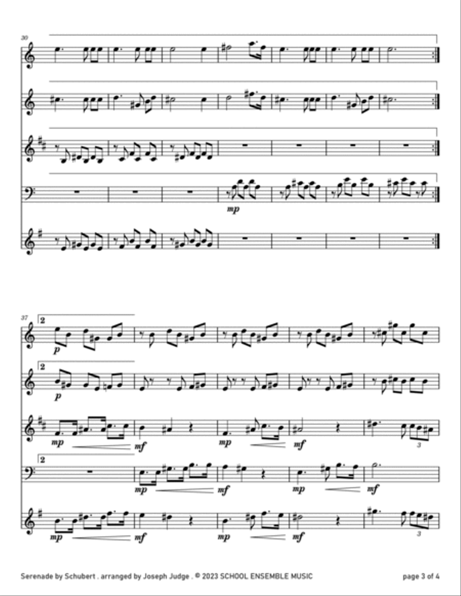 Serenade by Schubert for Woodwind Quartet in Schools Woodwind Quartet scores gallery preview page 3