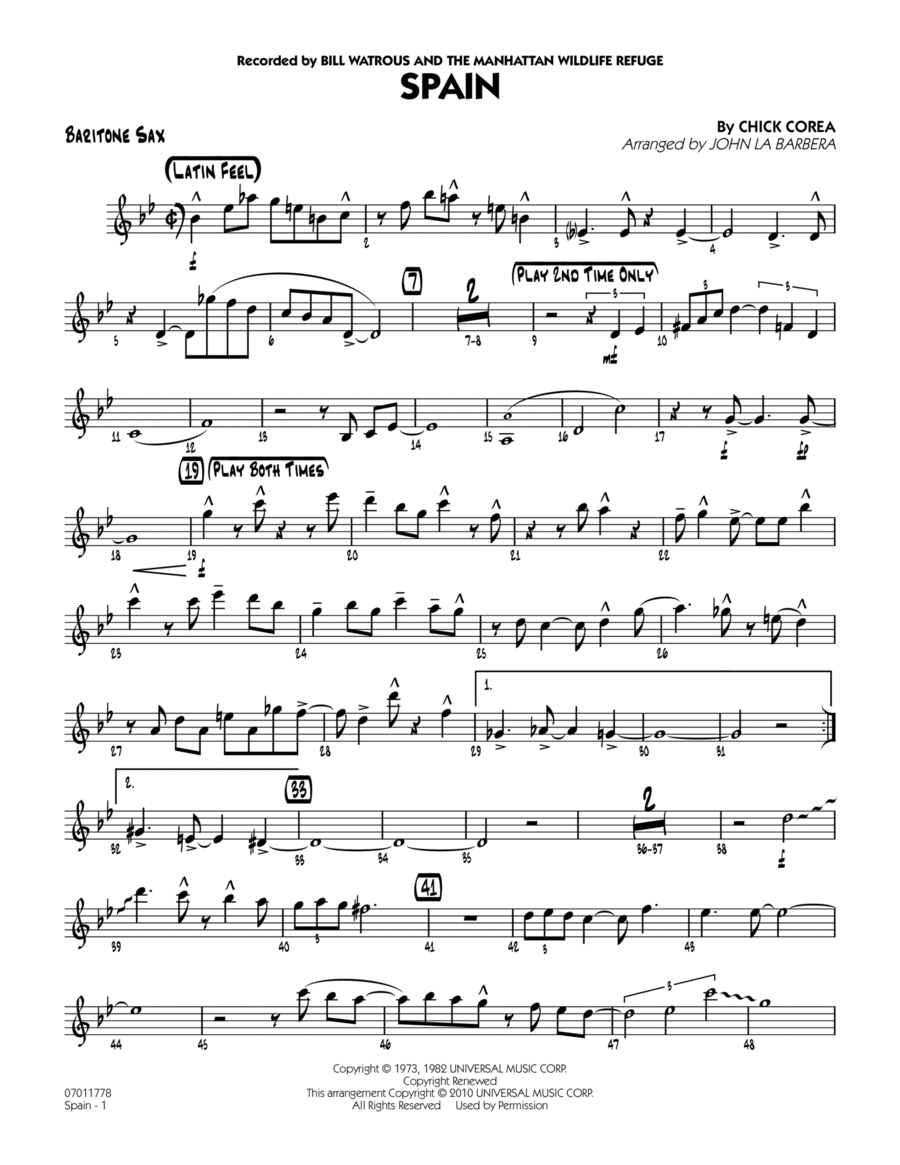 Spain - Baritone Sax Spain - Baritone Sax Jazz Ensemble scores gallery preview page 1